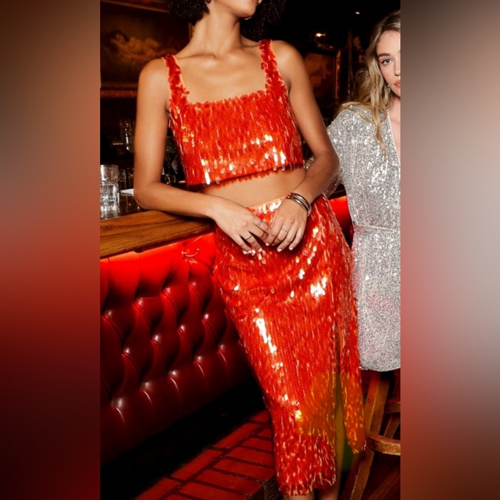 JustFab Sequin Skirt and Tank Set Orange Size S NWT